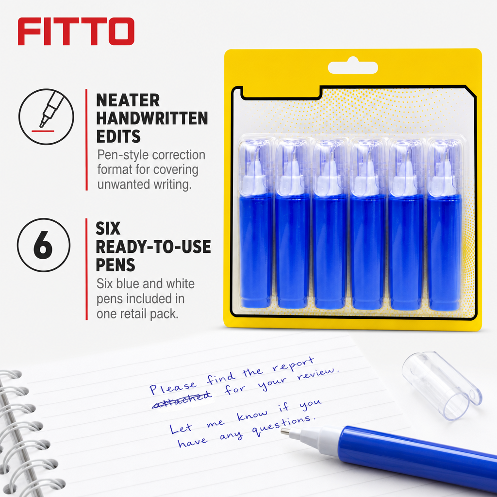 96 Pieces Blue and White Correction Fluid Pens, 6 Pieces for Covering Writing Errors