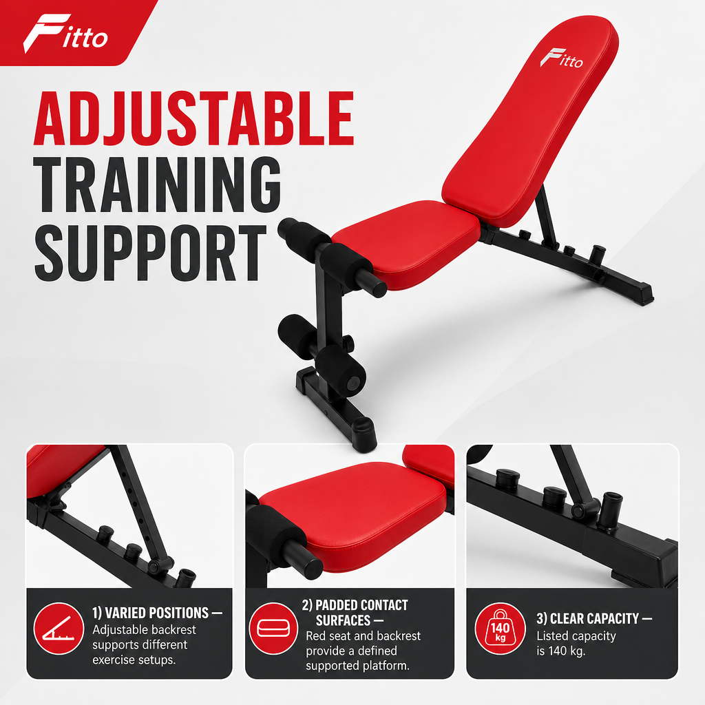 48 Pieces Adjustable Weight Benches with Steel Frame, Padded Backrest, Red, 140 kg Capacity