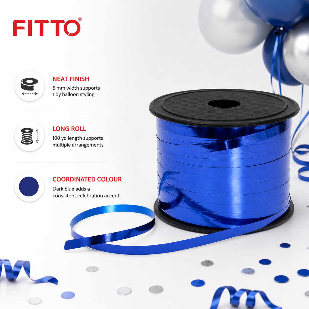 144 Pieces Dark Blue Balloon Ribbon Roll, 5 mm x 100 yd, Party Decorations Ribbon for Balloon Displays