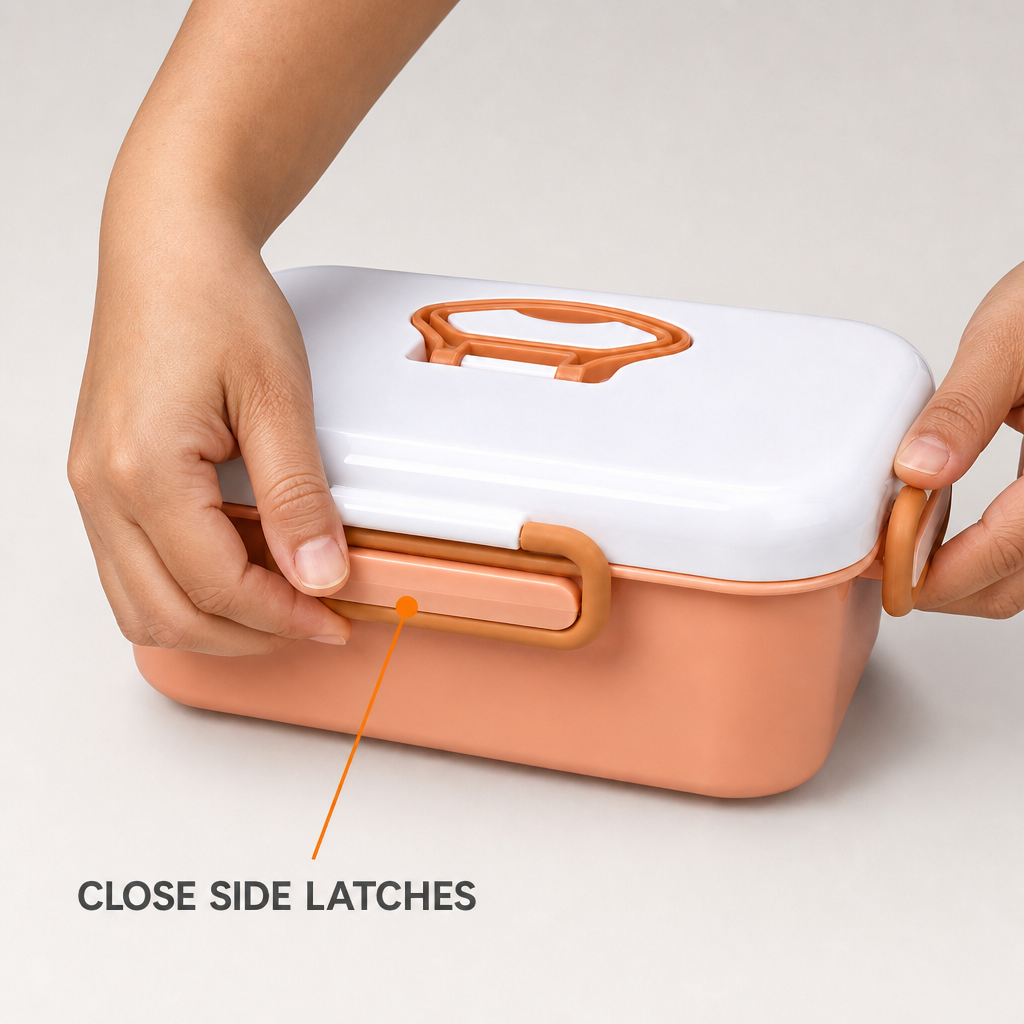 96 Pieces White and Orange Rectangular Plastic Lunch Box with Side Latches, 1 Piece, 22 x 16 x 9 cm