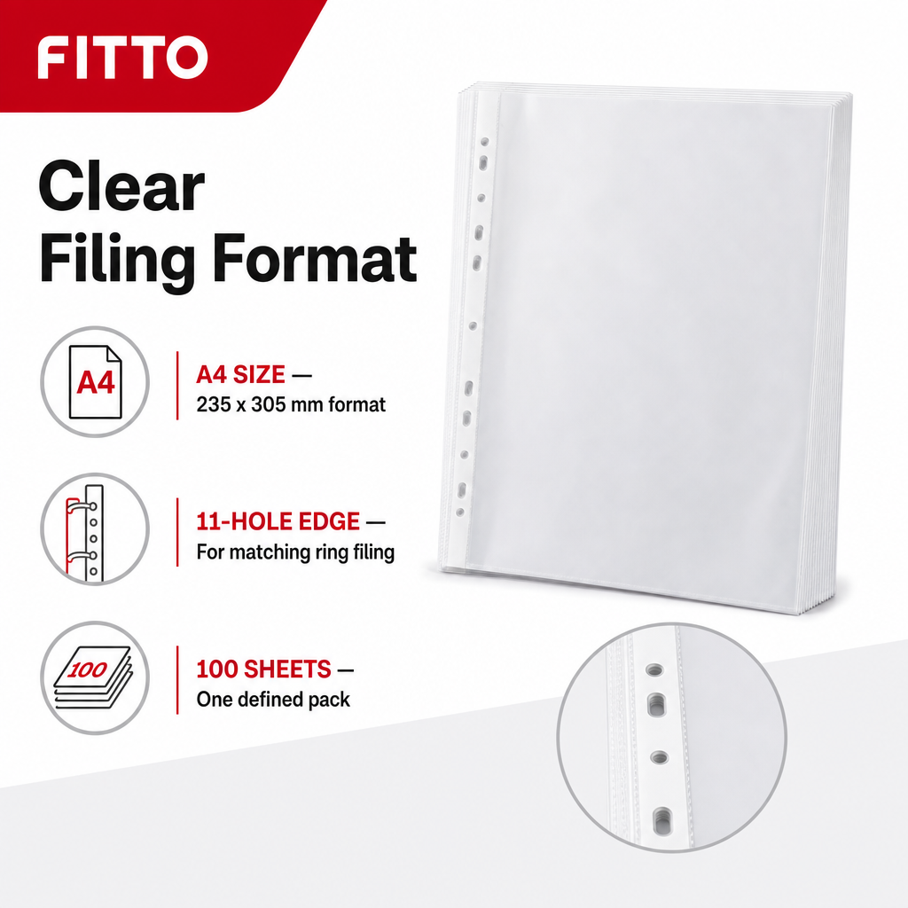 120 Pieces A4 Sheet Protectors, Clear 40 GSM, 11-Hole Filing Pockets, 235 x 305 mm, 100 Sheets