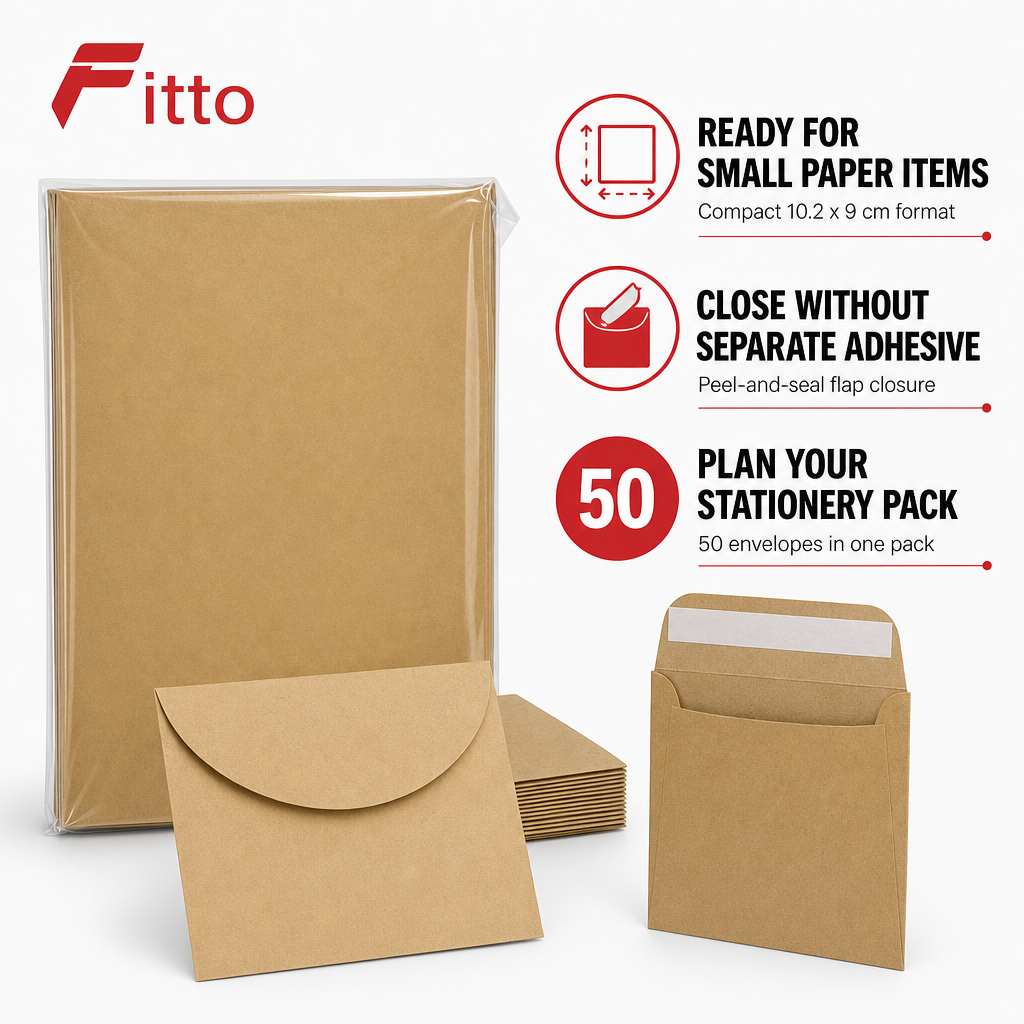 240 Pieces Pocket Peel-and-Seal Envelopes, Brown Kraft Style, 10.2 x 9 cm, 85 gsm, Pack of 50