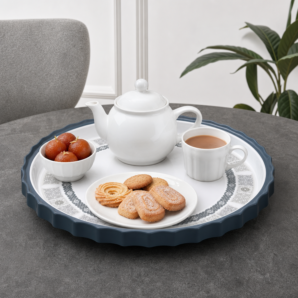 72 Pieces Melamine Round Wavy Serving Trays, 50 cm