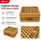 72 Pieces Handwoven Bamboo Storage Box with Woven Lid, Square Natural Design, 20 x 20 x 10 cm