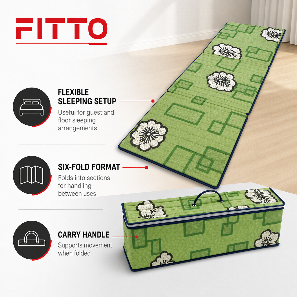 48 Pieces Folding Foam Mattresses, 6-Fold, Green Floral, 20 kg