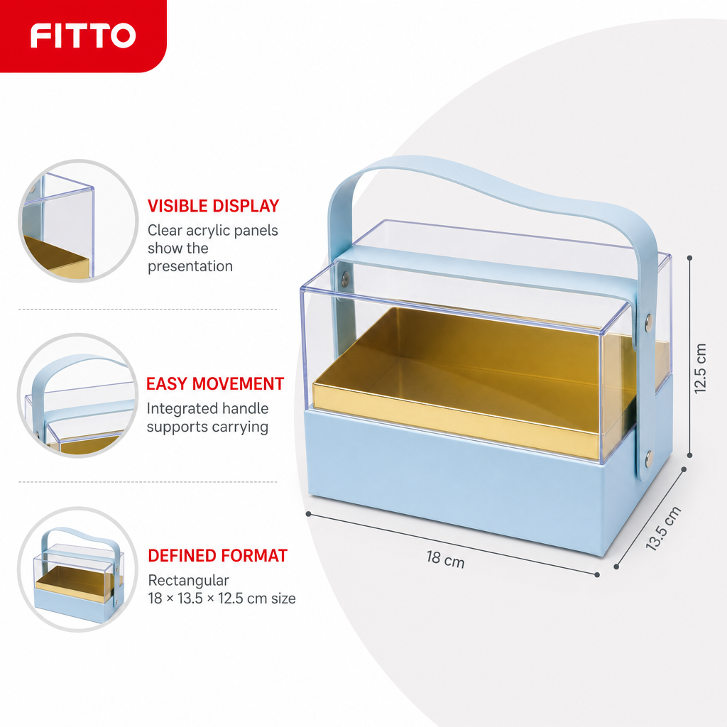 96 Pieces Acrylic Presentation Box, Blue Rectangular Design with Carry Handle, 18 × 13.5 × 12.5 cm, 1 Piece