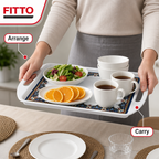 72 Pieces Melamine Rectangular Serving Trays with Handles, 20 Inch, Decorative Border