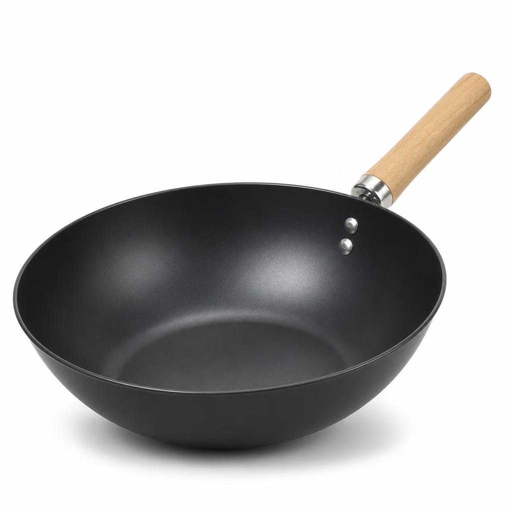 96 Pieces Non-Stick Wok Frying Pan with Wooden Handle, 25 cm