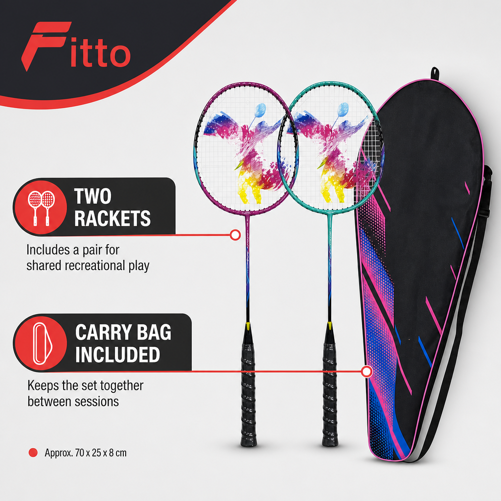 72 Pieces Badminton Racket Set with 2 Rackets and Carry Bag, Portable Sports Equipments for Recreational Play