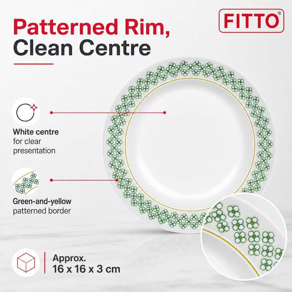 144 Pieces Dinner Plate 6 Inch, White with Green and Yellow Pattern