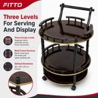 48 Pieces Three-Tier Round Serving Trolley with Metal Frame, Brown, 48 x 48 x 82 cm