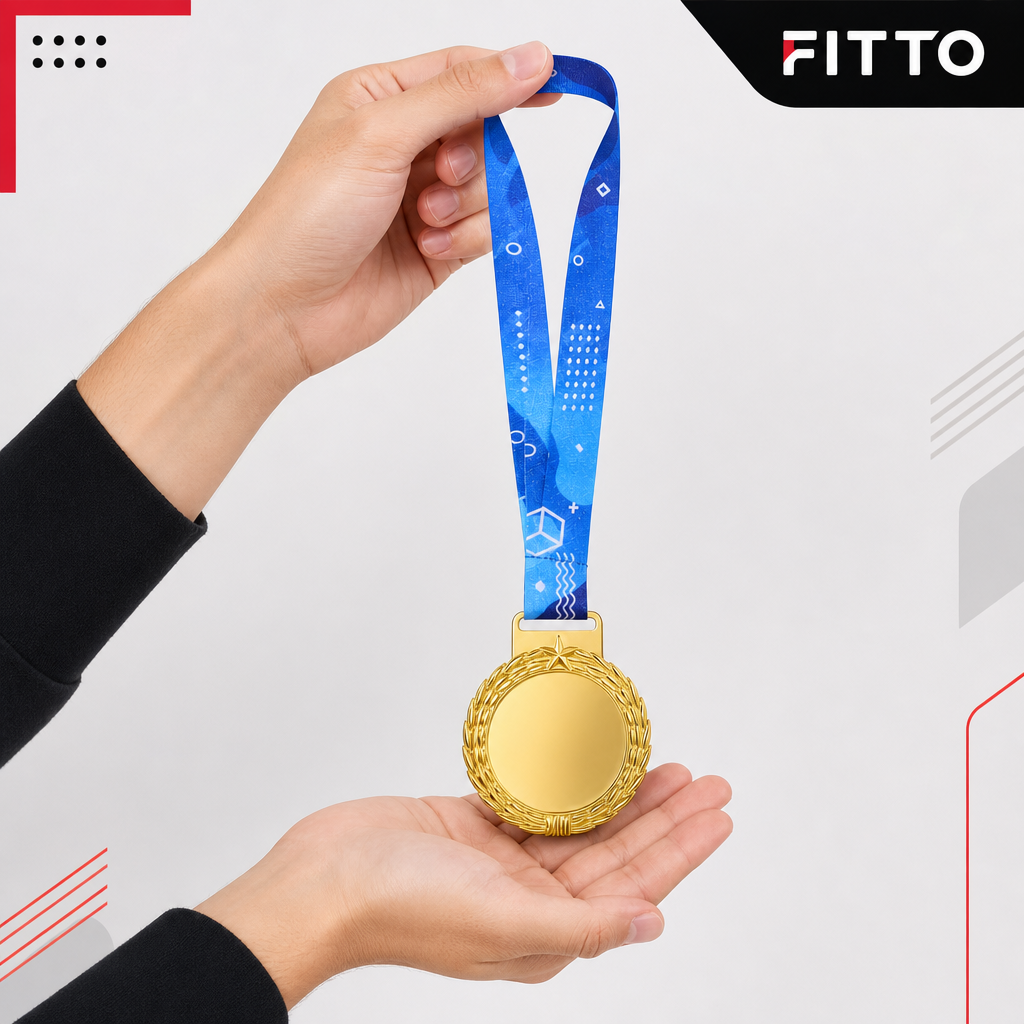 144 Pieces Award Medal with Blue Ribbon, Metallic Finish, Single Medal, 8 x 7 x 2 cm