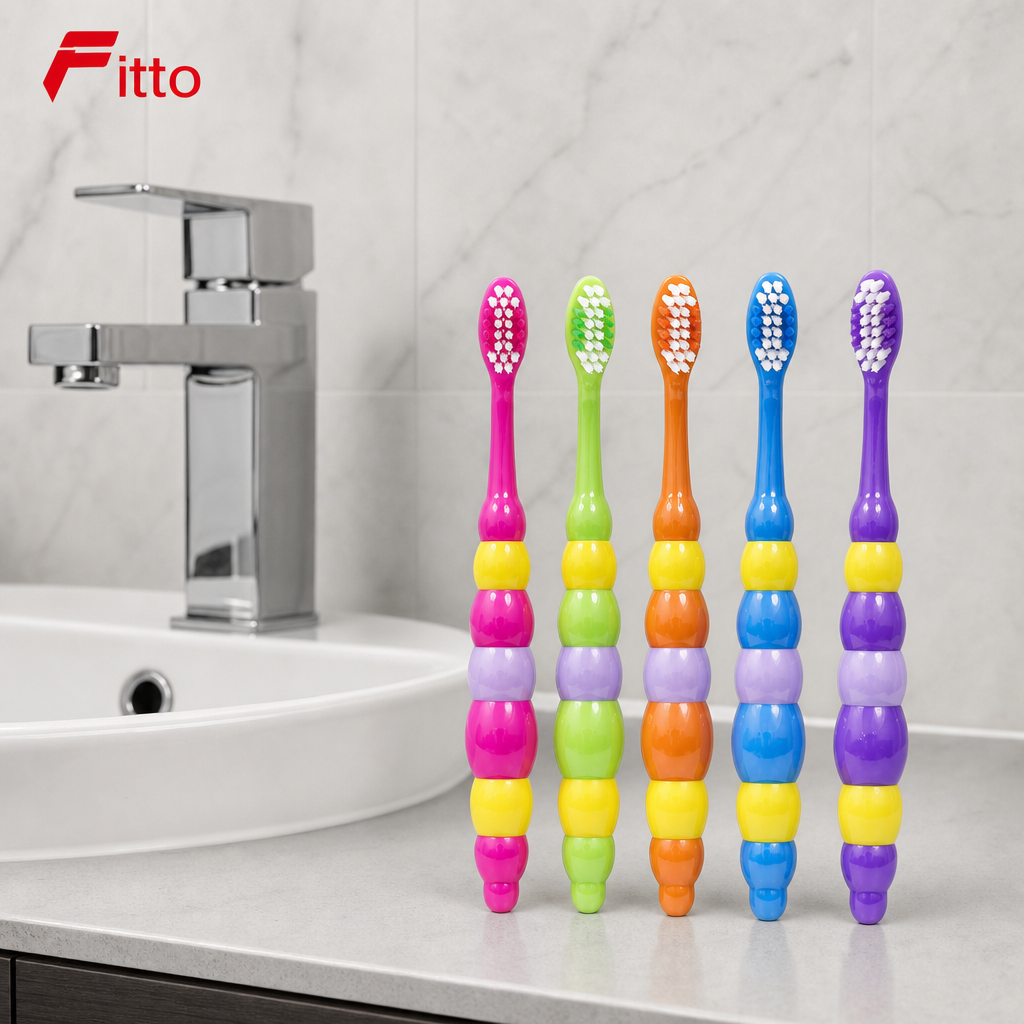 144 Pieces Assorted Colour Toothbrushes with Beaded Handles, 5-Piece Set