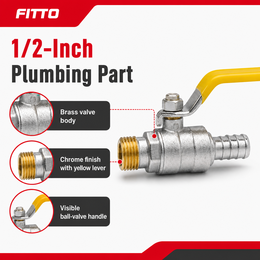 96 Pieces 1/2-Inch Brass Ball Valve Tap, Chrome and Yellow, 1 Piece