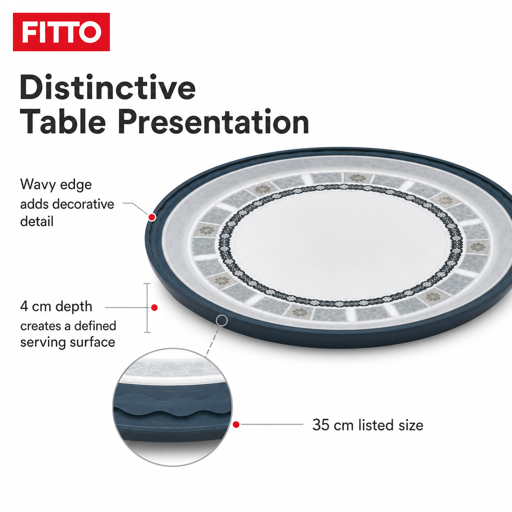96 Pieces Melamine Round Wavy Serving Trays, 35 cm