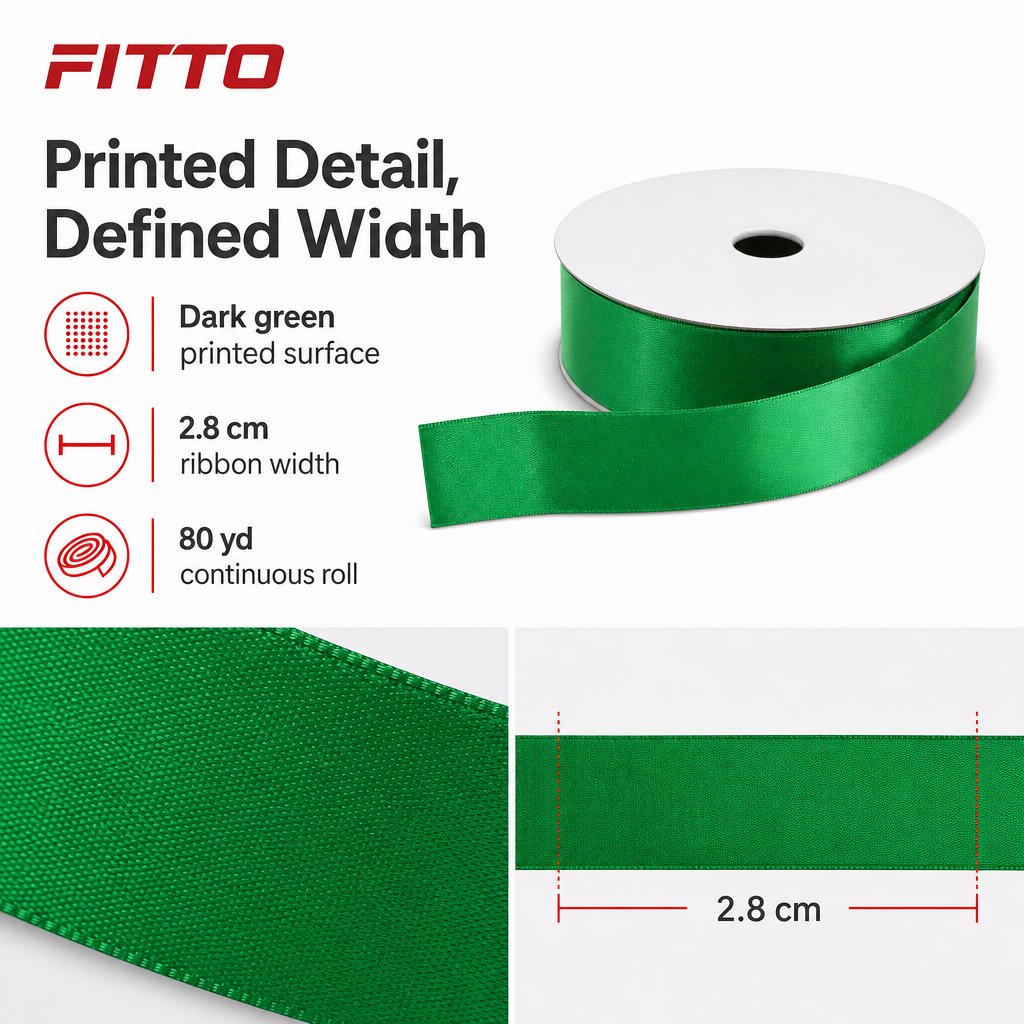 120 Pieces Printed Ribbon Roll, Dark Green, 2.8 cm x 80 yd for Crafts, Decoration and Package Finishing