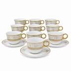 96 Pieces Ceramic Cup and Saucer Set, White and Gold Tableware, 12 Pieces for Coffee and Tea Serving