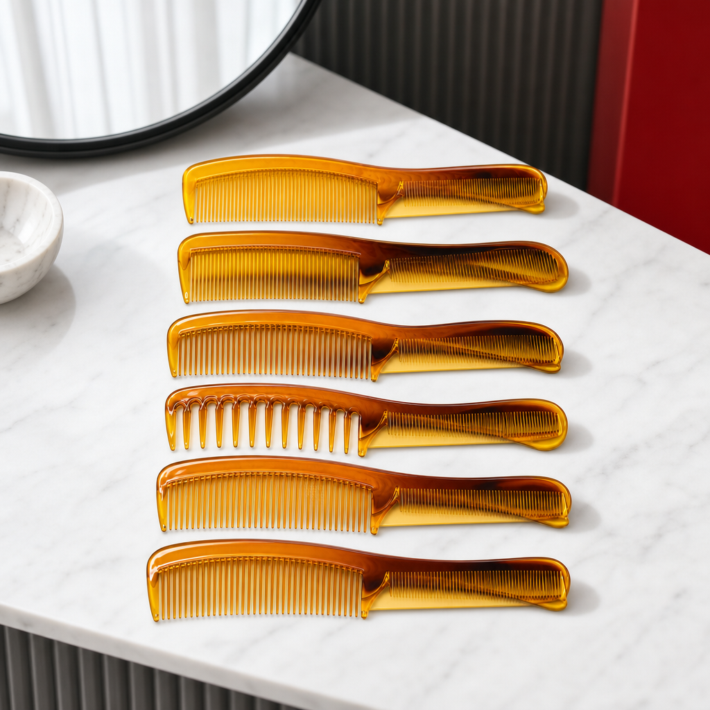 96 Pieces Amber Brown Hair Combs Set, 6 Pieces, Assorted Styling and Grooming Combs