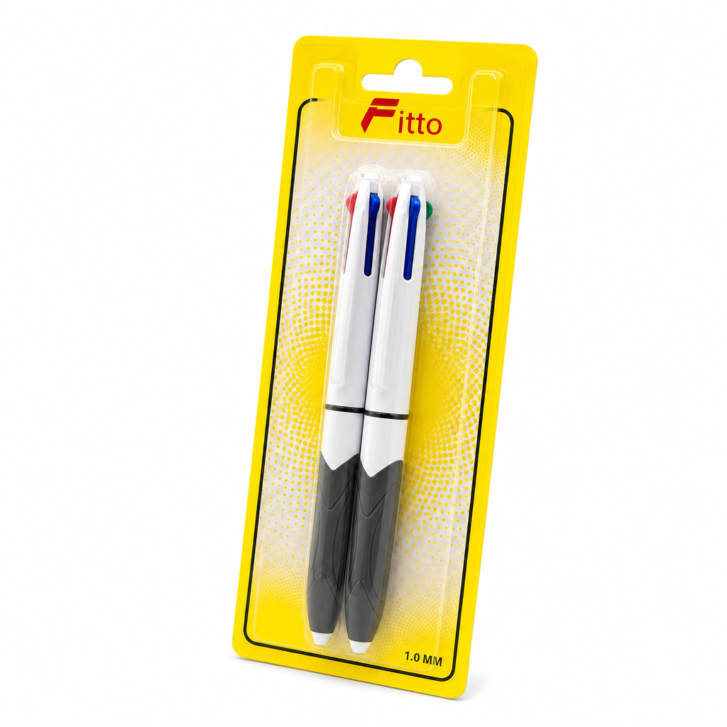144 Pieces 4-in-1 Ball Pens with Cushioned Grip, 1.0 mm, 2-Pack