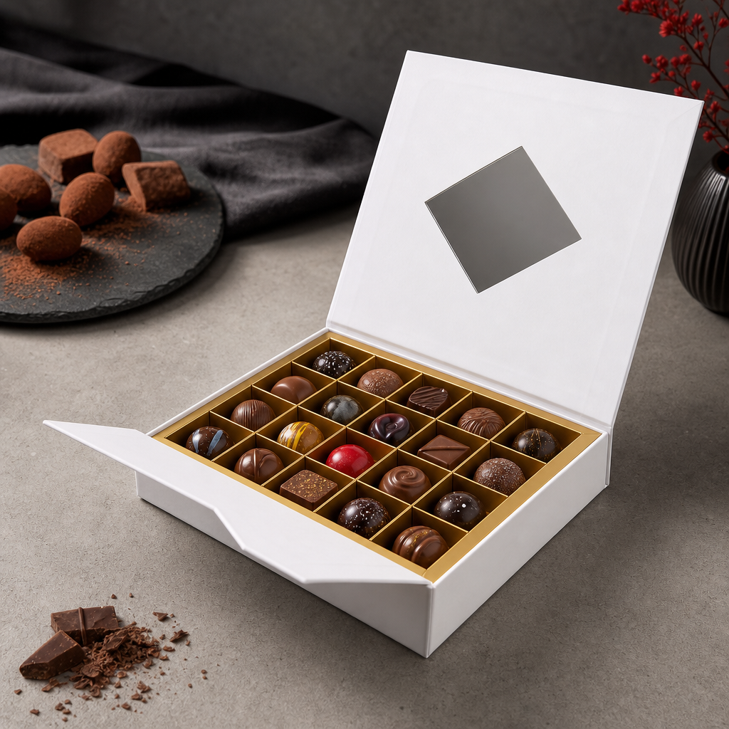 96 Pieces Chocolate Box with 20 Compartments, White, 22.5 x 21.5 x 5 cm, 1 Piece
