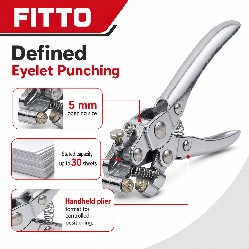 72 Pieces Eyelet Punch Pliers, Silver 5 mm Hand Tools, 30-Sheet Capacity, 158 x 22 x 98 mm, 1 Piece