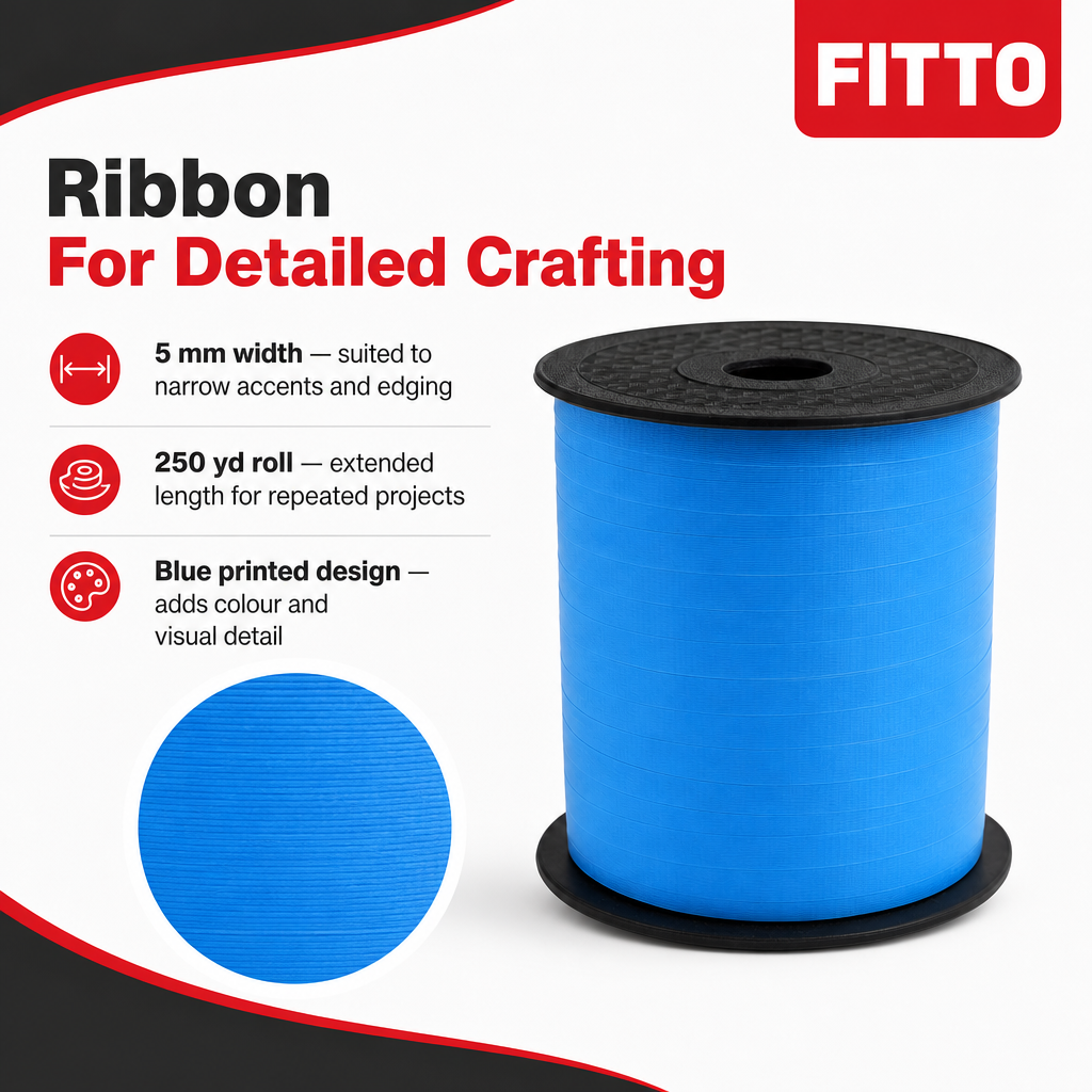 120 Pieces Printed Blue Ribbon Roll, 5 mm x 250 yd, Craft Trim for Wrapping, Bows and DIY Projects