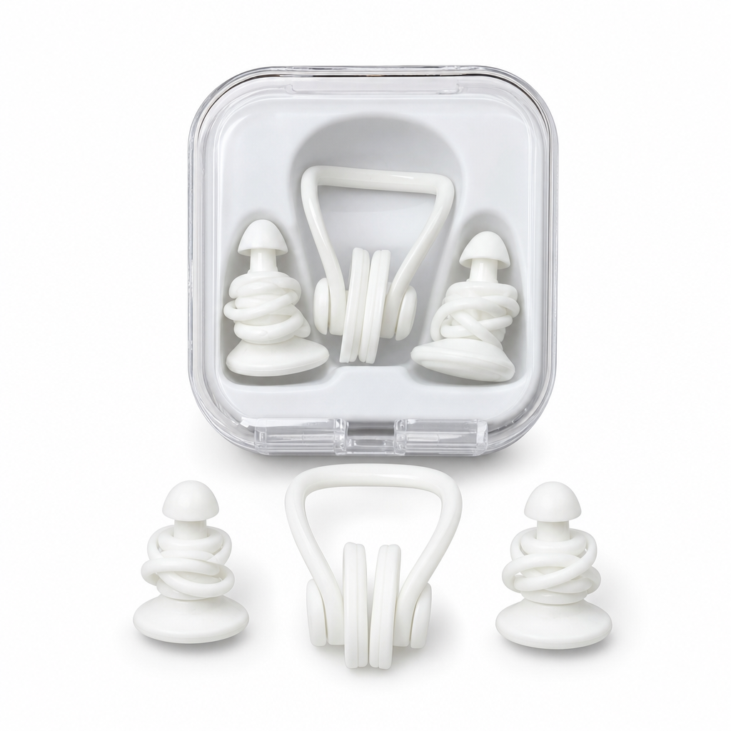 96 Pieces Swimming Ear Plug Set With Nose Clip and Storage Case, White