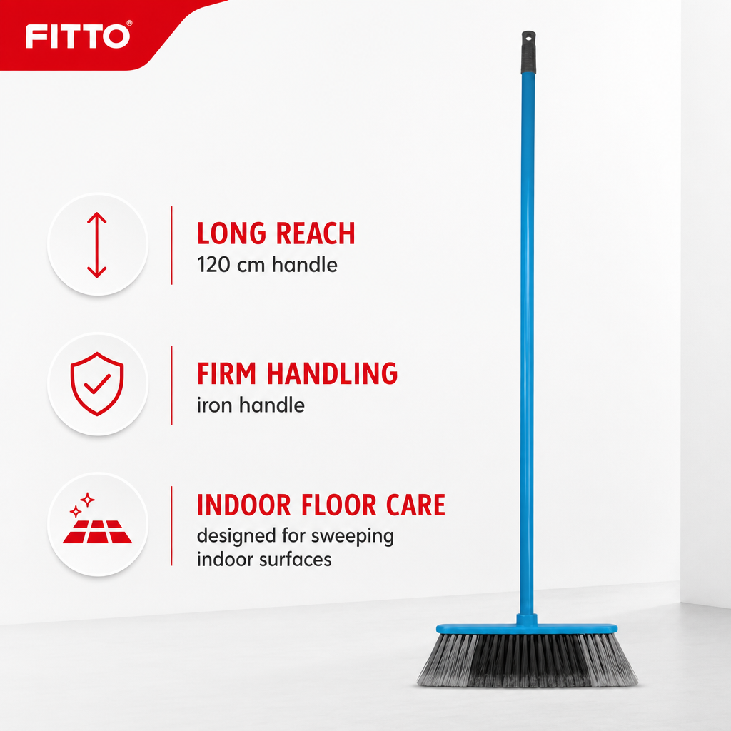 96 Pieces Indoor Broom with Iron Handle, Assorted Colour, 120 cm