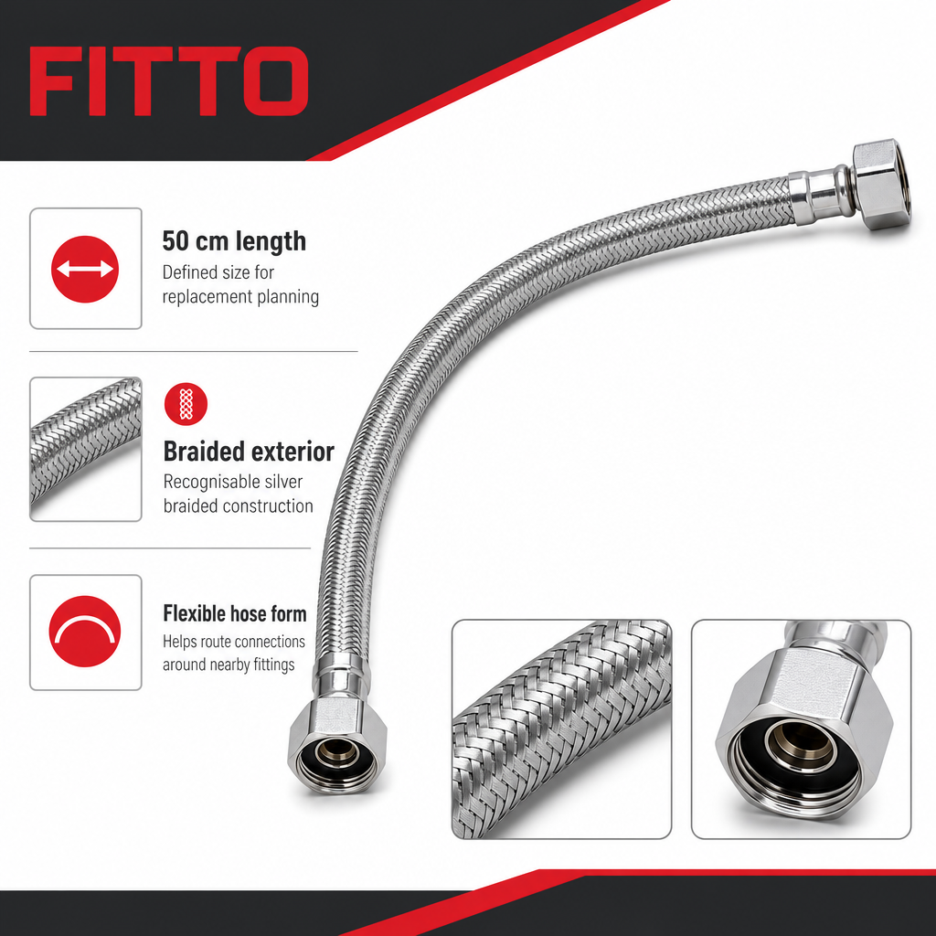 120 Pieces Stainless Steel Braided Flexible Hose Pipe, 50 cm, Silver, 1 Piece