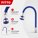 96 Pieces Flexible Kitchen Faucets Round Head, 40 cm, Blue and Chrome, 1 Piece