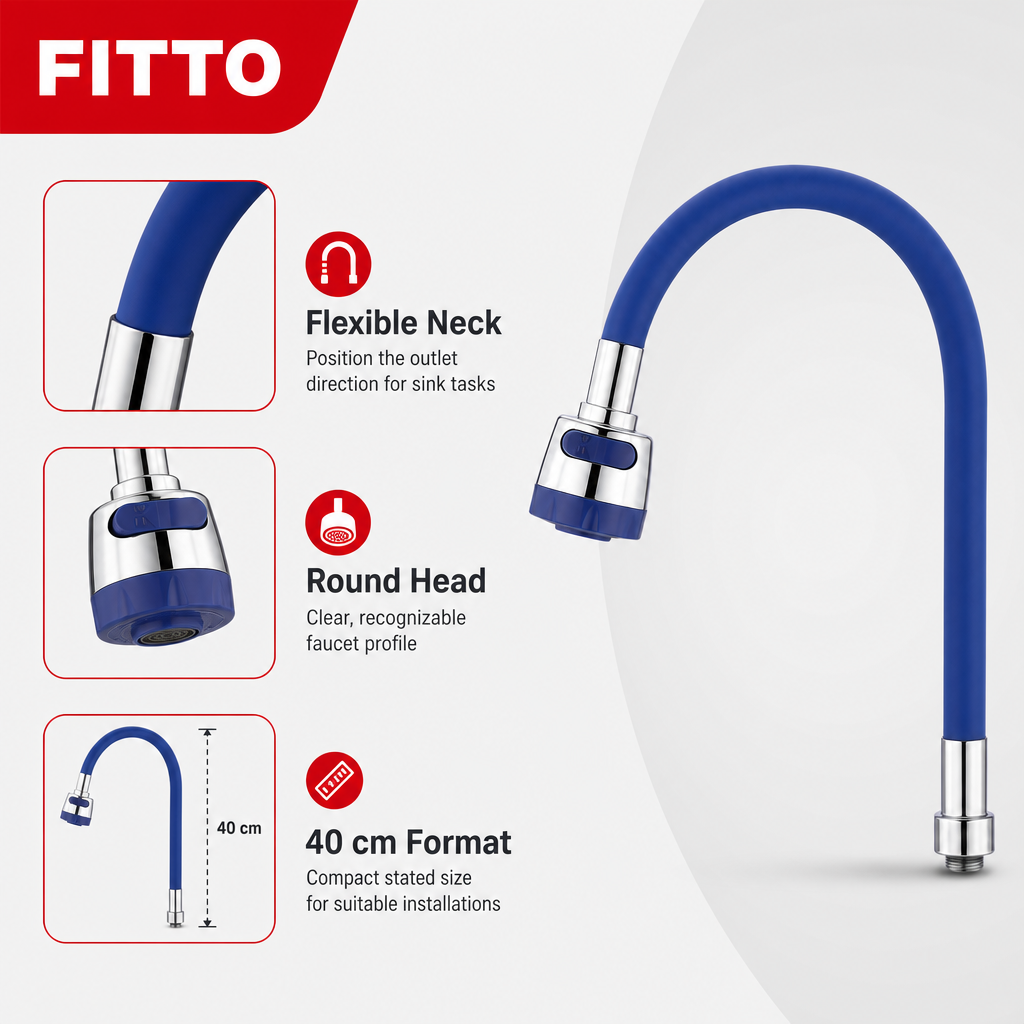 96 Pieces Flexible Kitchen Faucets Round Head, 40 cm, Blue and Chrome, 1 Piece