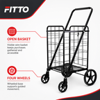 48 Pieces Black Metal Grocery Shopping Trolleys with Basket and Four Wheels, 1 Unit