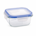 96 Pieces Square Glass Food Container With PP Lid, 1200 ml, Clear With Blue Lid