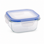96 Pieces Square Glass Food Container With PP Lid, 1200 ml, Clear With Blue Lid