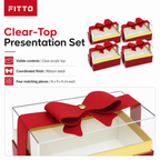 72 Pieces Acrylic Presentation Boxes with Ribbon, Red Rectangular Clear-Top Boxes, 14 x 9 x 9 cm, 4 Pieces