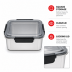 96 Pieces Silver Square Stainless Steel Food Storage Containers with Clear Locking Lid, 22 x 22 x 9 cm