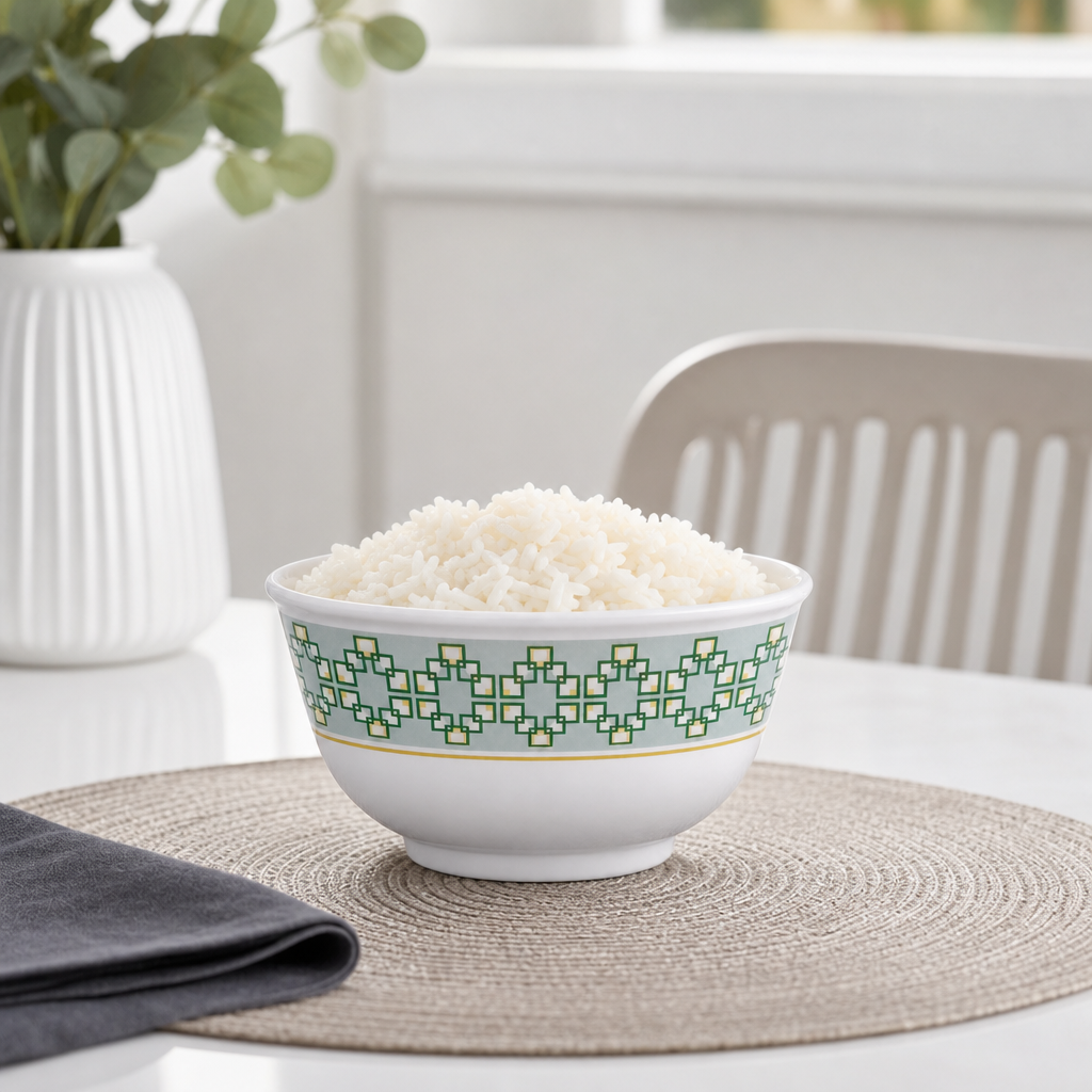 120 Pieces Melamine Rice Bowl, 5 Inch, White with Green and Yellow Pattern, Single Piece