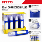96 Pieces Correction Fluids 12ml With Metal Tip, 12-Pack