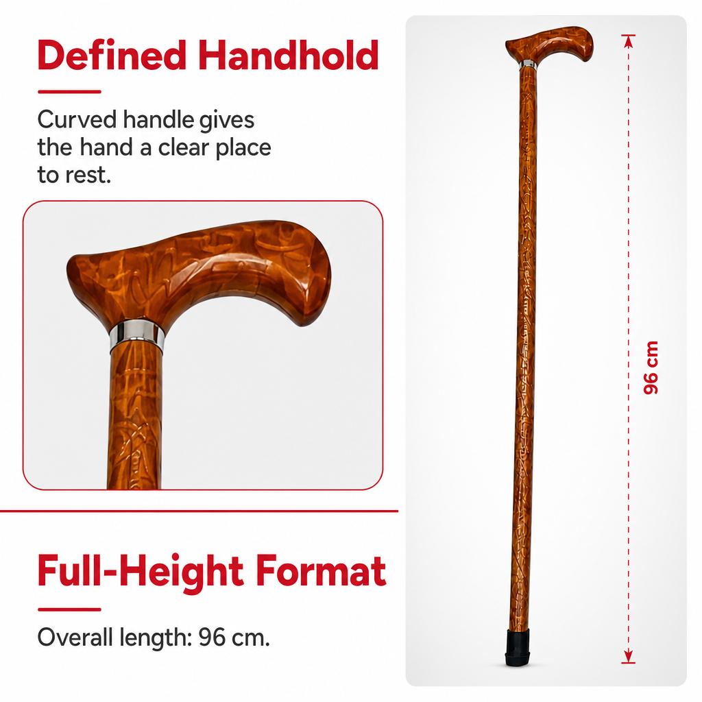 96 Pieces Wooden Walking Canes with Curved Handle, Brown, 96 cm