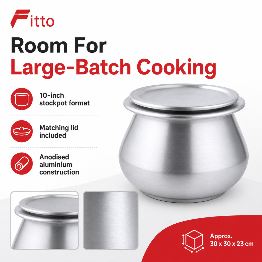 96 Pieces Anodised Aluminium Biryani Stockpot with Lid, 10-Inch