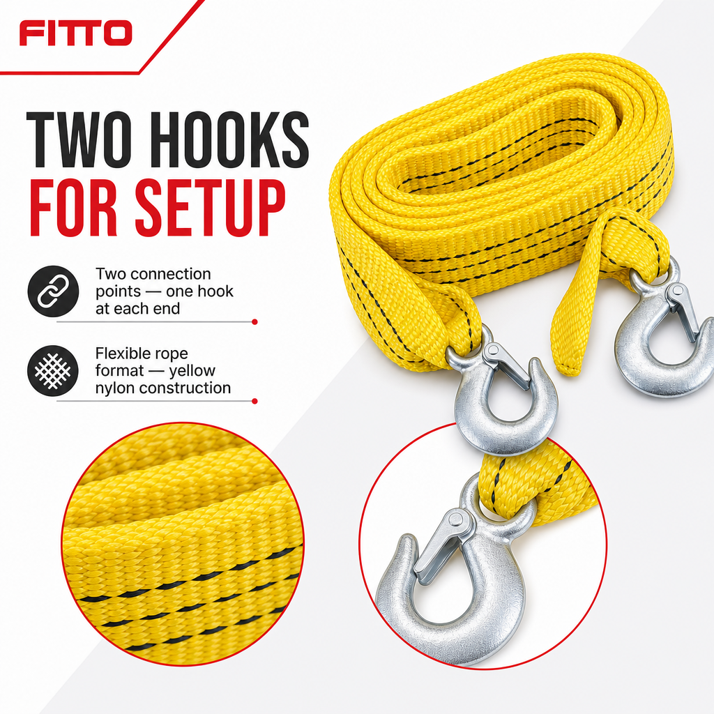 96 Pieces 5 Ton Nylon Car Tow Ropes with Two Safety Hooks, Yellow, 1 Piece