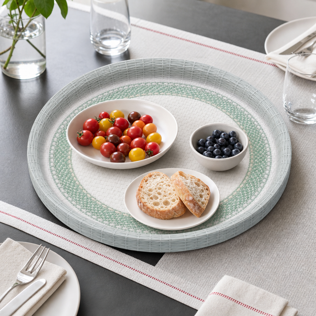 96 Pieces Round Woven Serving Trays, 40 cm, Shallow Profile, Design 2540