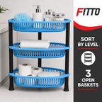 72 Pieces 3-Tier Plastic Storage Basket Rack, Light Blue and Black Vertical Organizer, 1 Unit, 50 x 35 x 18 cm