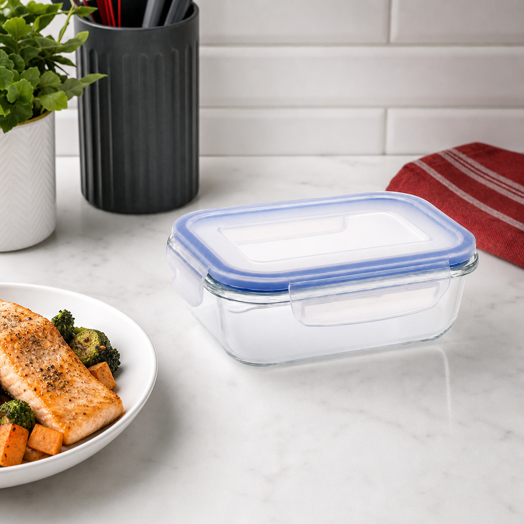 96 Pieces Rectangular Borosilicate Glass Food Container with PP Lid, 640 ml