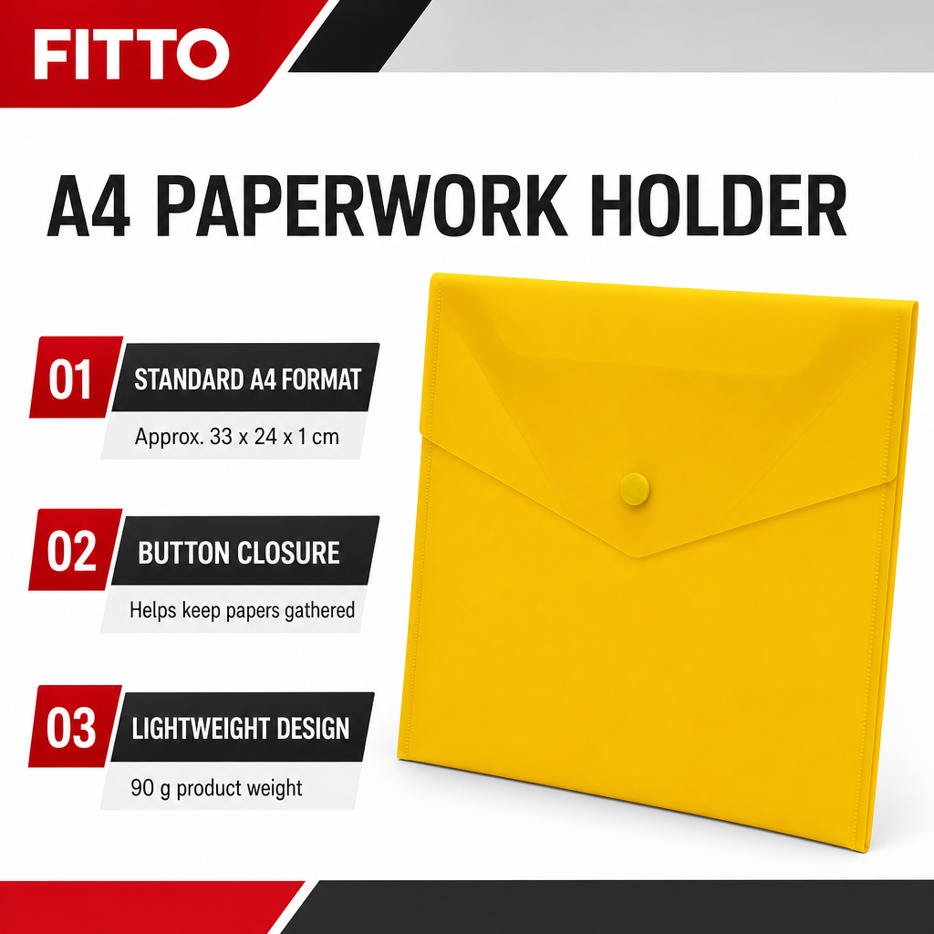 240 Pieces A4 Plastic Button Document Folder Yellow 1 Piece for Office and School Paperwork