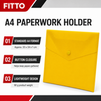 240 Pieces A4 Plastic Button Document Folder Yellow 1 Piece for Office and School Paperwork