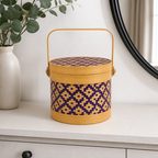 96 Pieces Round Woven Storage Box with Lid, Purple Pattern, 14 x 12 cm