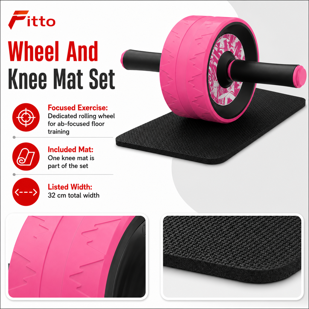 72 Pieces Ab Roller Wheel with Knee Mat, Pink, 32 cm Total Width