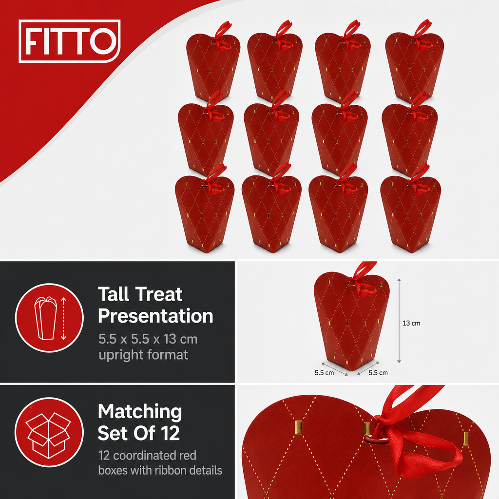 96 Pieces Red Tall Candy Favor Boxes with Ribbon, 5.5 x 5.5 x 13 cm, 12 Pieces
