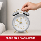96 Pieces Grey Classic Twin-Bell Alarm Clocks with Gold Hands and Legs, Tabletop Design